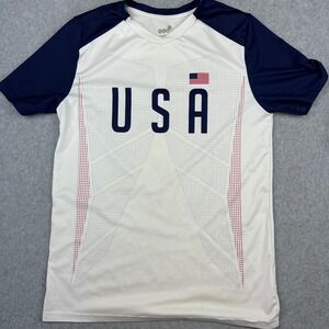 Gen2 USA Soccer Jersey White Navy Blue Graphic Short Sleeve Shirt Large 14/16